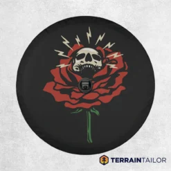 Skull Rose Tire Cover – Bold Red Rose with Radiant Skull Art