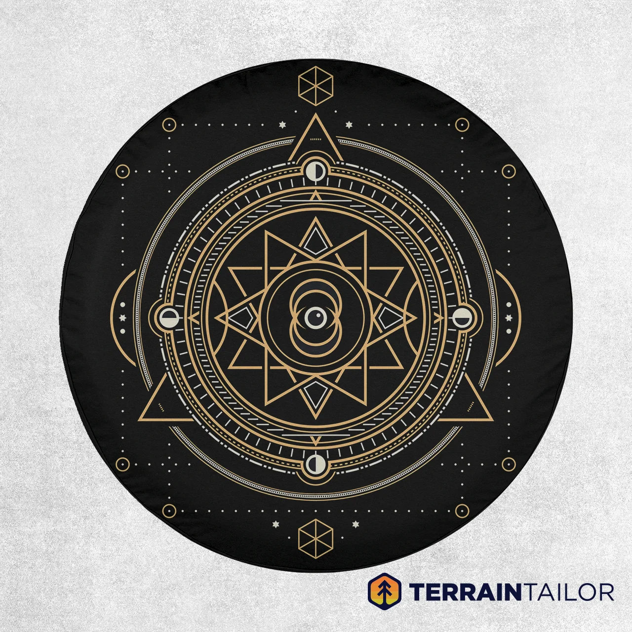 Sacred Geometry Celestial Tire Cover – Modern Line Art Design
