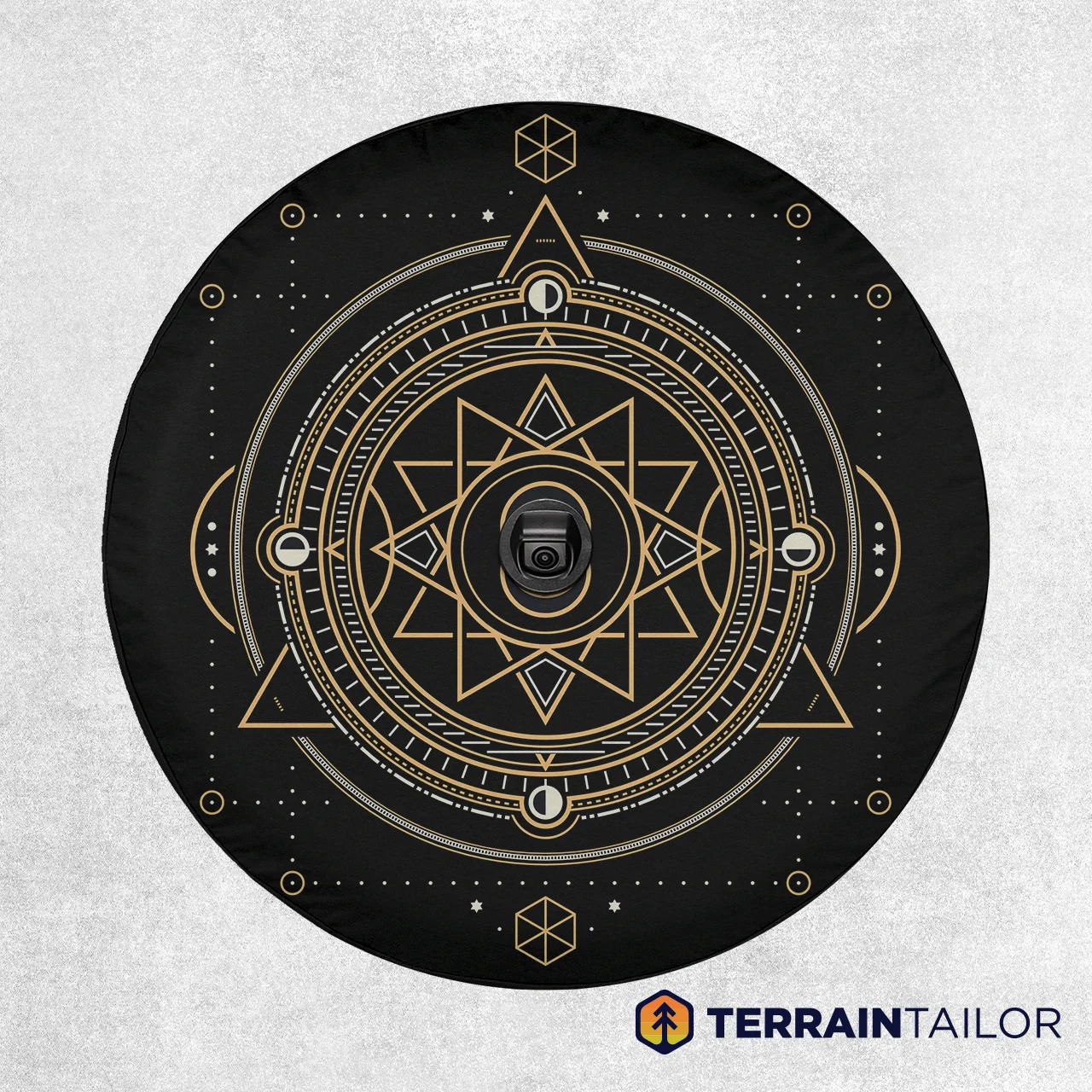 Sacred Geometry Celestial Tire Cover – Modern Line Art Design