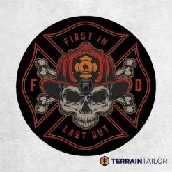First In, Last Out Firefighter Skull Spare Tire Cover