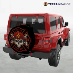 First In, Last Out Firefighter Skull Spare Tire Cover