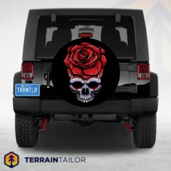 Skull with Red Rose Spare Tire Cover