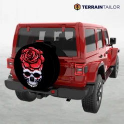 Skull with Red Rose Spare Tire Cover