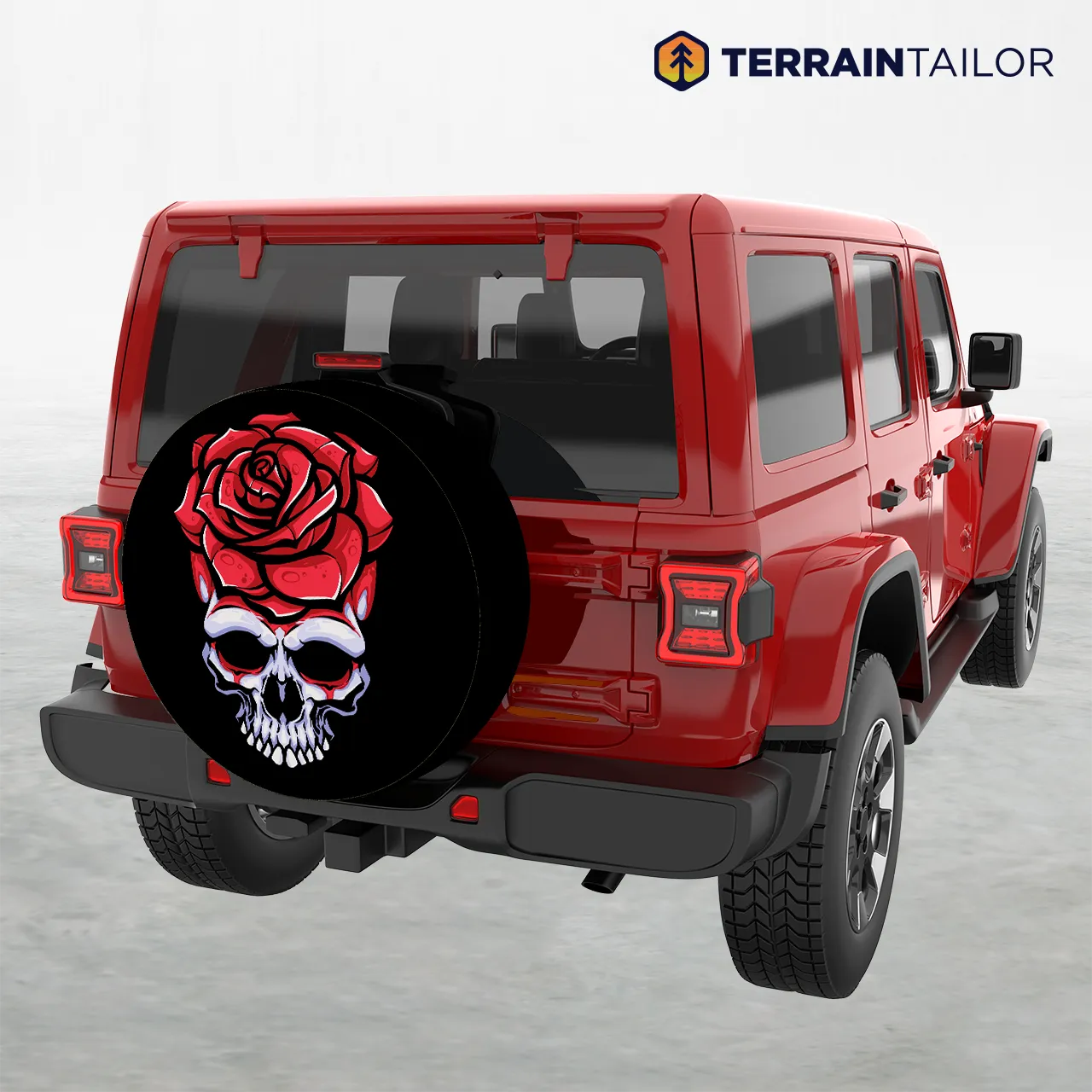 Skull with Red Rose Spare Tire Cover