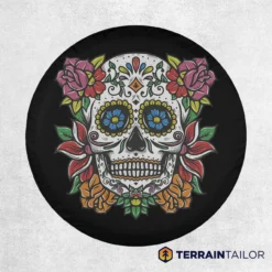 Sugar Skull with Floral Details Tire Cover