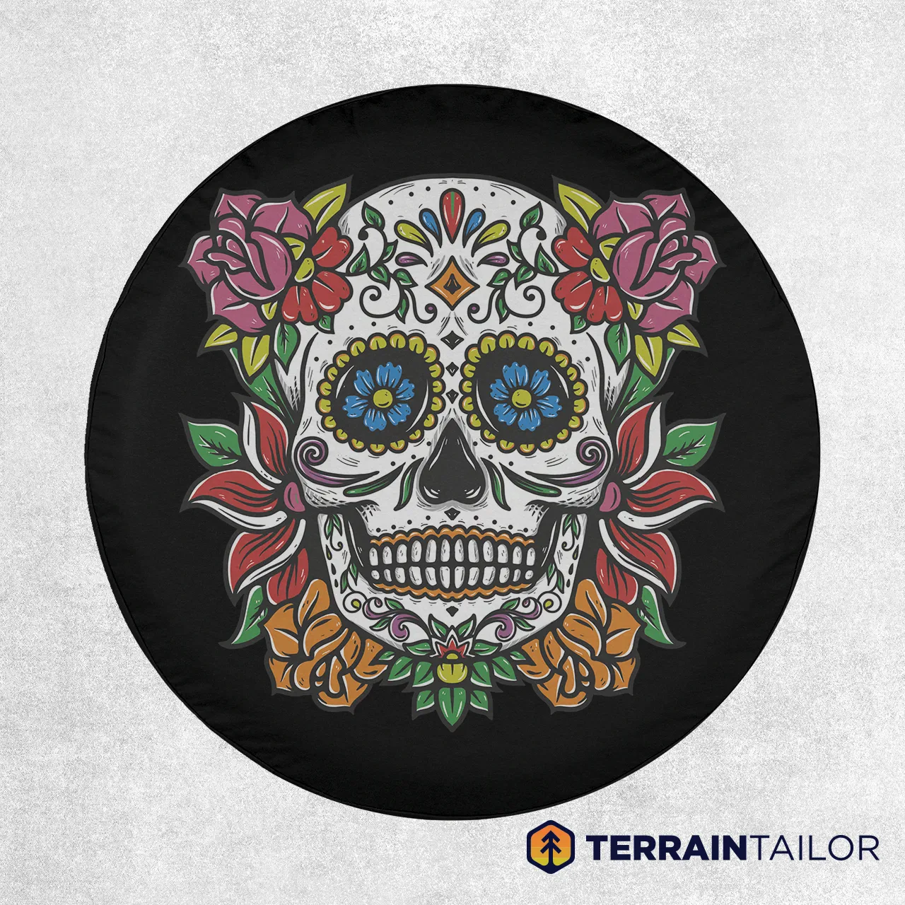 Sugar Skull with Floral Details Tire Cover