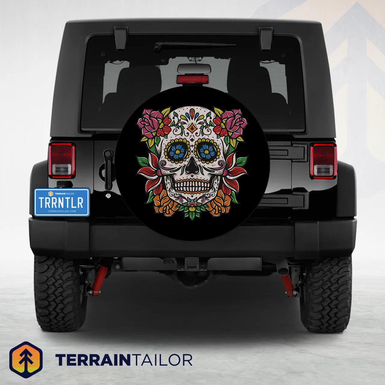 Sugar Skull with Floral Details Tire Cover