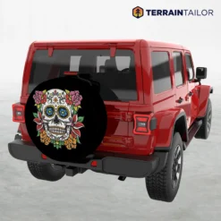 Sugar Skull with Floral Details Tire Cover