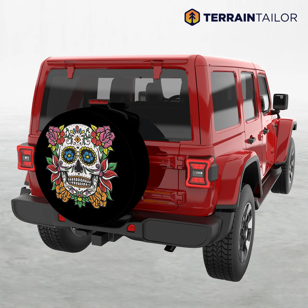 Sugar Skull with Floral Details Tire Cover