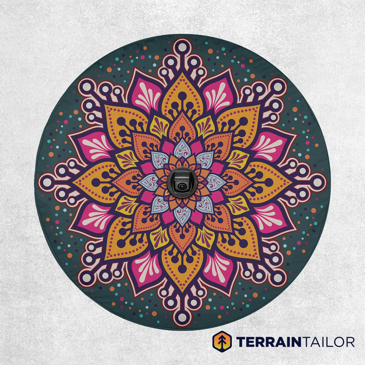 Vivid Mandala Tire Cover – Colorful, Symmetrical, and Eye-Catching