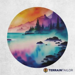 Vivid Watercolor Landscape Spare Tire Cover – Colorful Mountain & Lake Scene