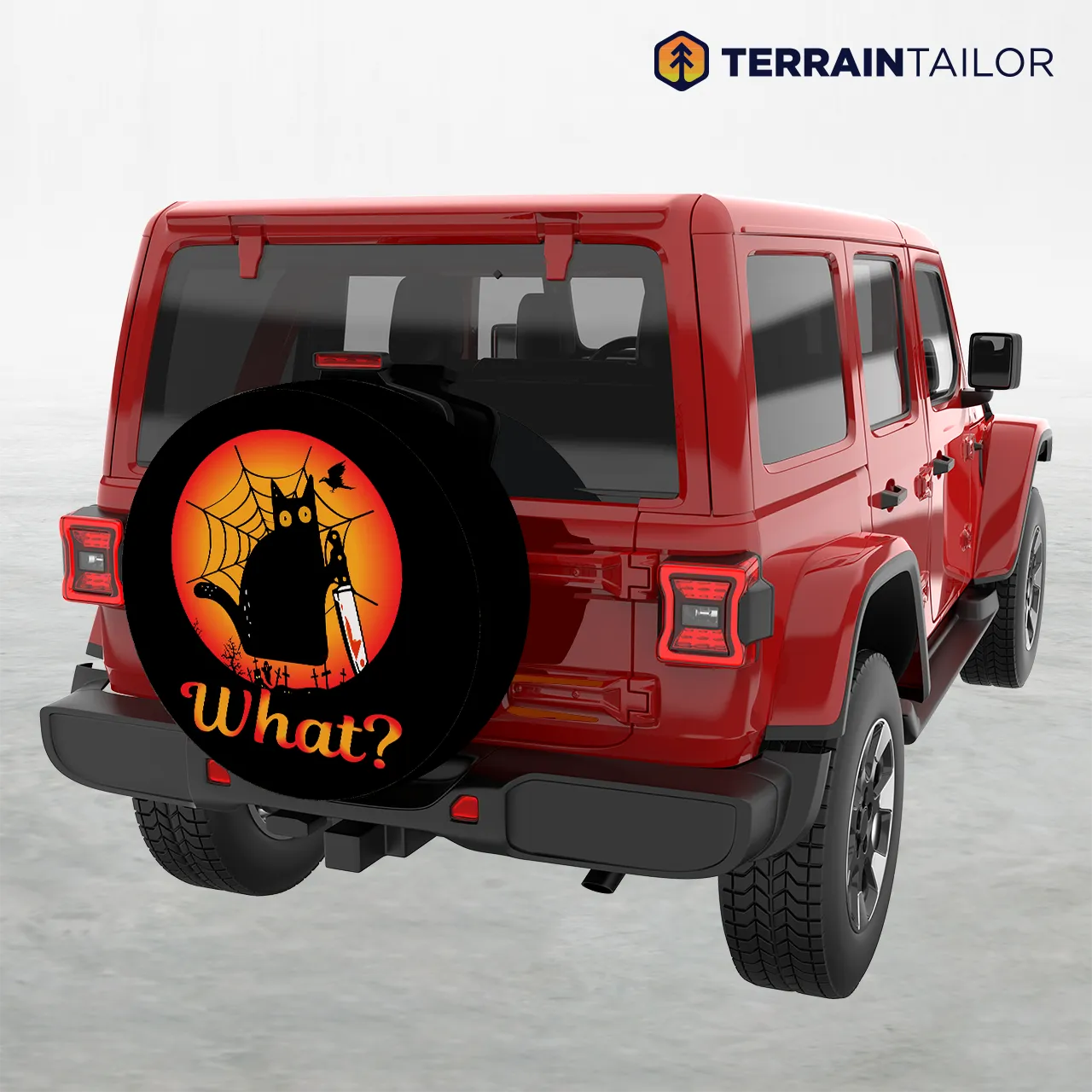 Halloween Cat “What?” Tire Cover – Spooky Funny Design