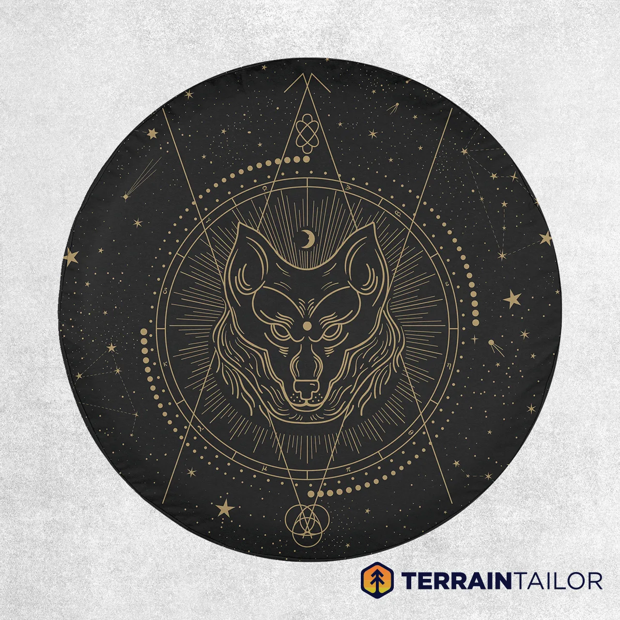 Celestial Wolf Totem Tire Cover – Sacred Geometry Design