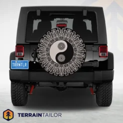 Yin Yang Mandala Tire Cover – Black and White Geometric Design