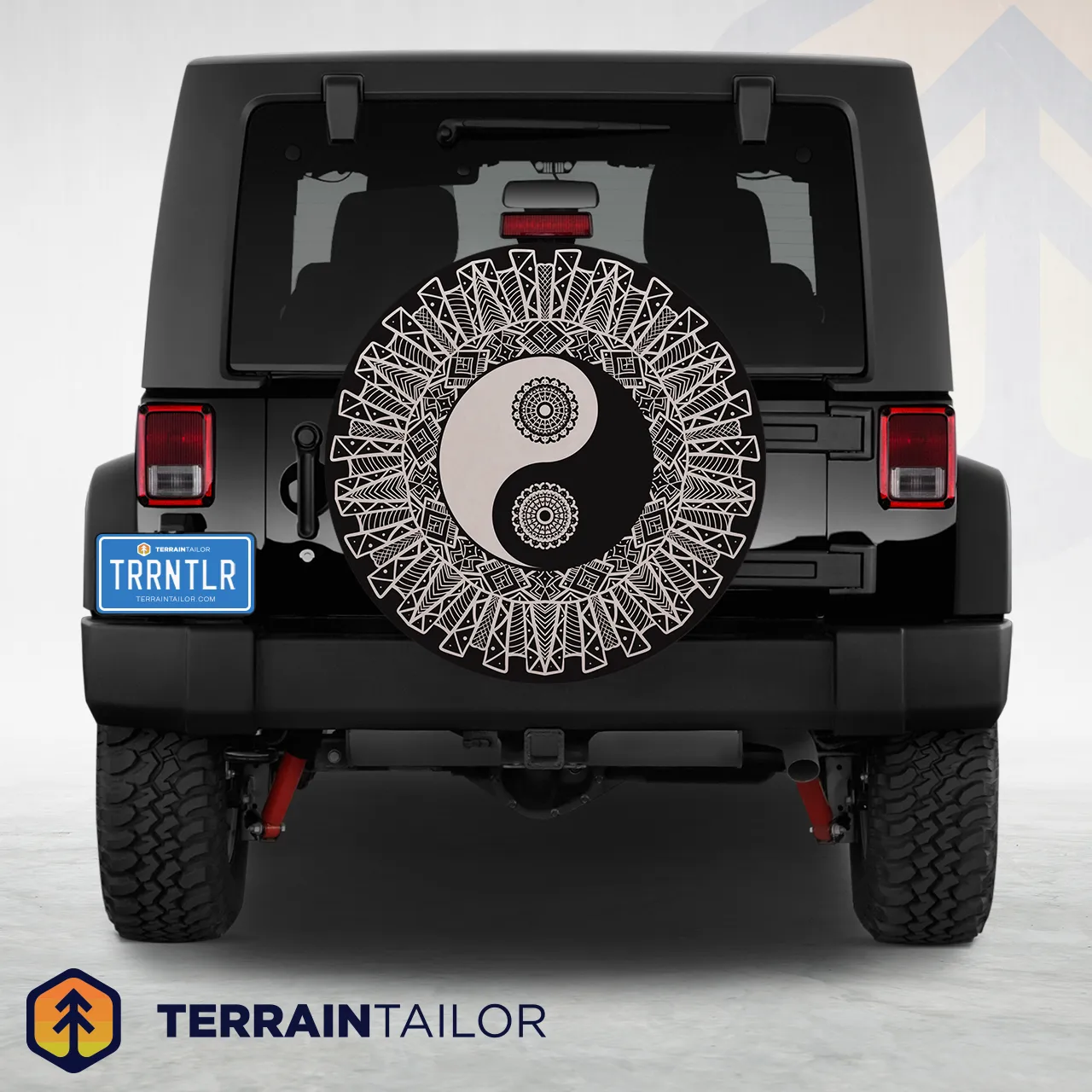 Yin Yang Mandala Tire Cover – Black and White Geometric Design