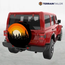 Forest Silhouette Sunset Spare Tire Cover