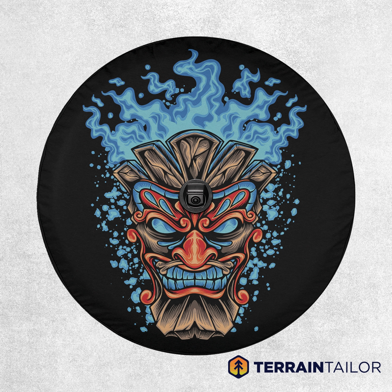 Tiki Flame Mask Spare Tire Cover