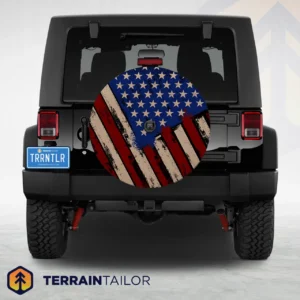 Distressed American Flag Spare Tire Cover