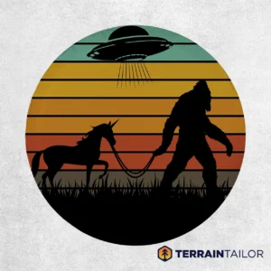 Bigfoot, Unicorn & UFO Retro Scene Spare Tire Cover