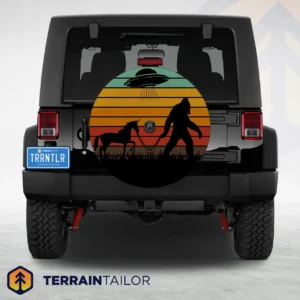 Bigfoot, Unicorn & UFO Retro Scene Spare Tire Cover