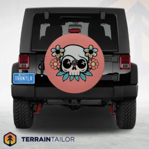 Floral Skull Charm Tire Cover