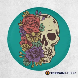 Colorful Floral Skull Profile Tire Cover