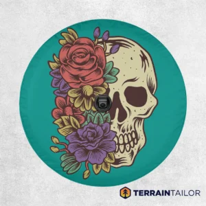 Colorful Floral Skull Profile Tire Cover