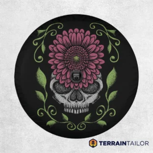 Distressed Floral Skull Tire Cover