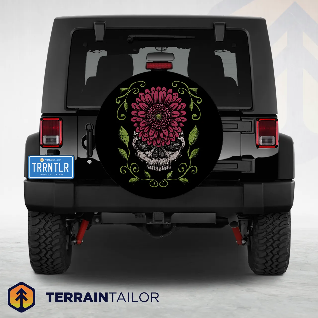 Distressed Floral Skull Tire Cover