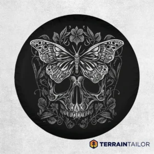 Engraved Butterfly Skull Tire Cover