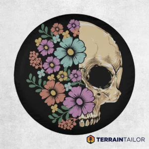 Floral Half Skull Spare Tire Cover