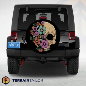Floral Half Skull Spare Tire Cover