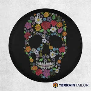 Floral Pattern Skull Spare Tire Cover