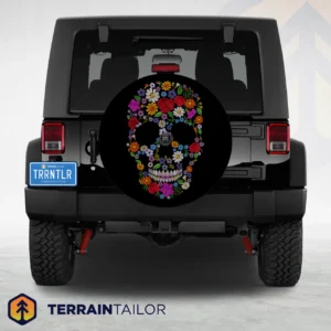 Floral Pattern Skull Spare Tire Cover
