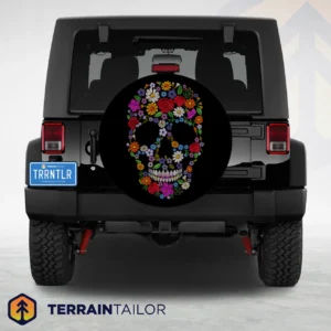 Floral Pattern Skull Spare Tire Cover