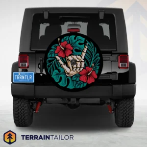 Hibiscus Shaka Hand Spare Tire Cover