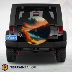 Painted Mountain River Landscape Spare Tire Cover