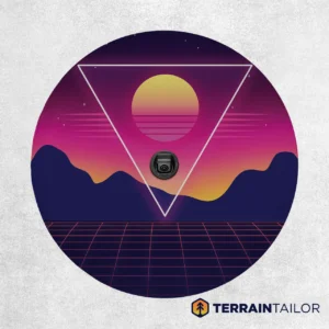 Retro Futuristic Sunset Landscape Spare Tire Cover