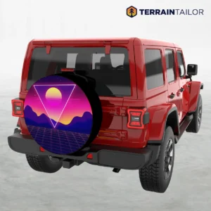 Retro Futuristic Sunset Landscape Spare Tire Cover