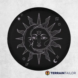 Celestial Sun & Moon Line Art Spare Tire Cover