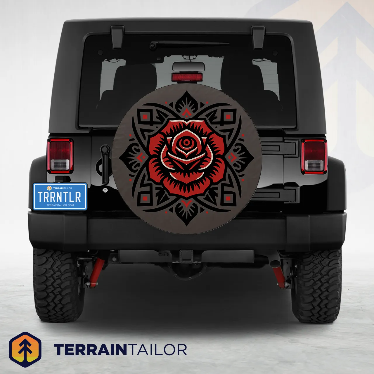 Geometric Tattoo Rose Spare Tire Cover