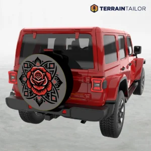 Geometric Tattoo Rose Spare Tire Cover