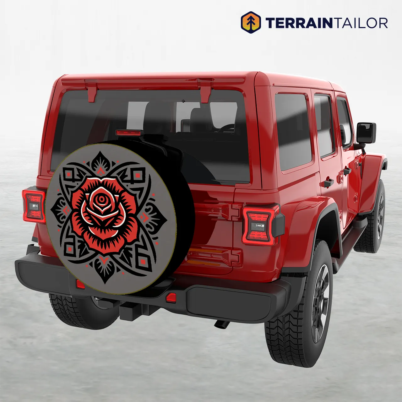 Geometric Tattoo Rose Spare Tire Cover