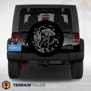 Desert UFO Line Art Spare Tire Cover